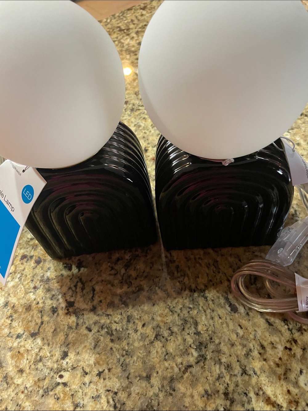 Room Essentials LED White Globe Table Lamps with Black Ribbed Bases